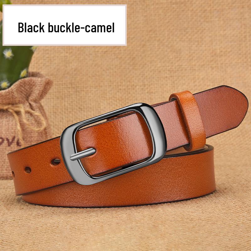 Women's Genuine Cowhide Leather Belt with Rustproof Alloy Buckle - Casual and Versatile for Jeans.