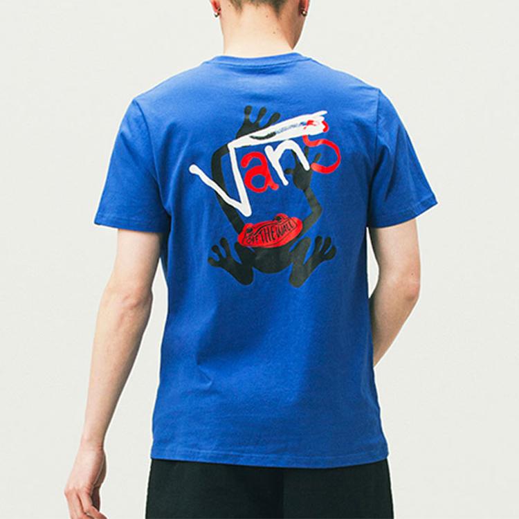 Vans X Fivemonker Collaboration Trendy Cartoon Frog Graphic Round Neck Short Sleeve T-Shirt Unisex T-Shirt Blue VN0A5F49PW8