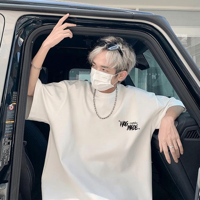 Men Summer Casual Loose Oversize Short Sleeve O Neck Letter Printed Pullover Cotton T Shirt Top