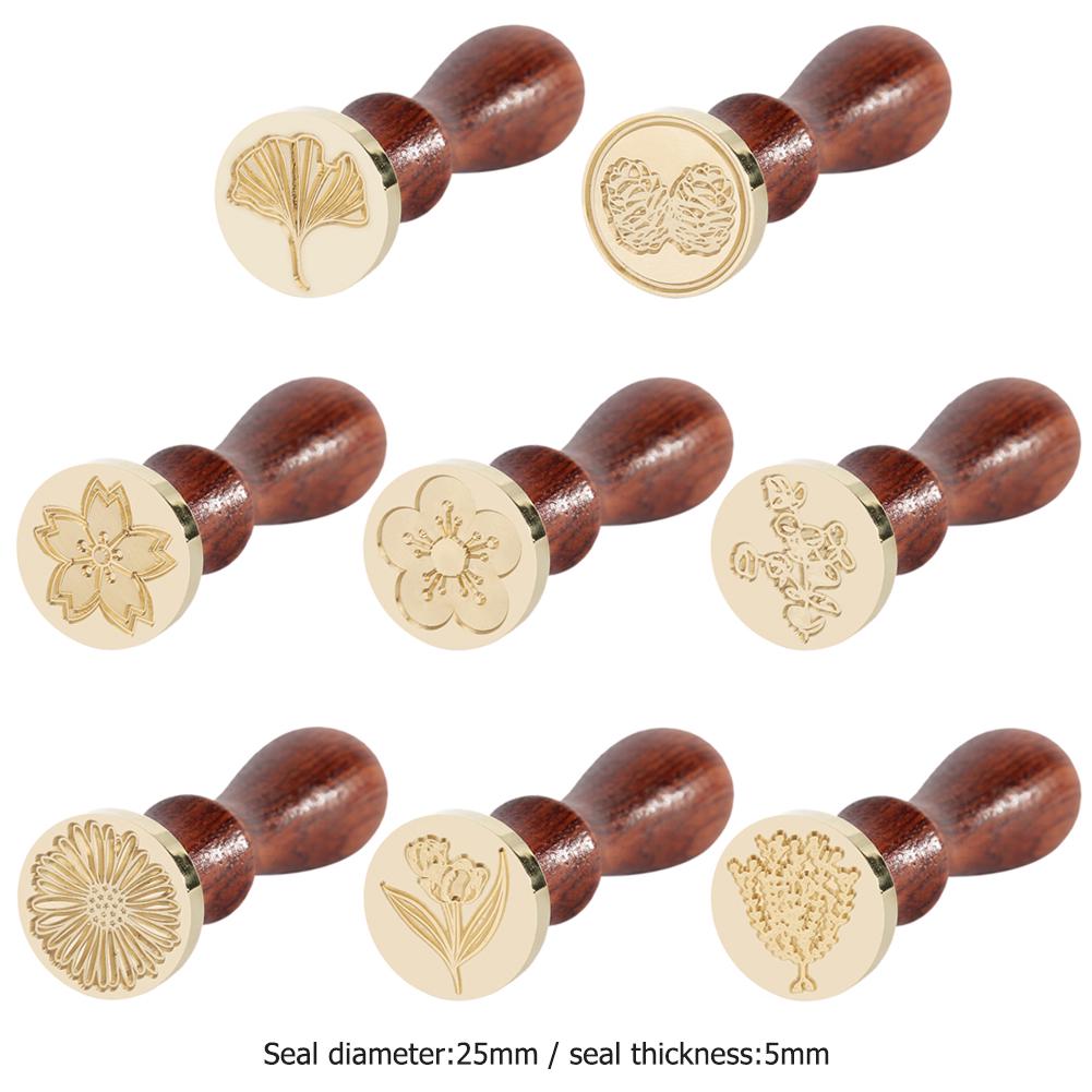 Retro Wood Handle Wax Seal Stamp Plant Series Sealing Wax DIY Envelope Hobby Tools Ancient Craft Wax Seal Stamp Decor