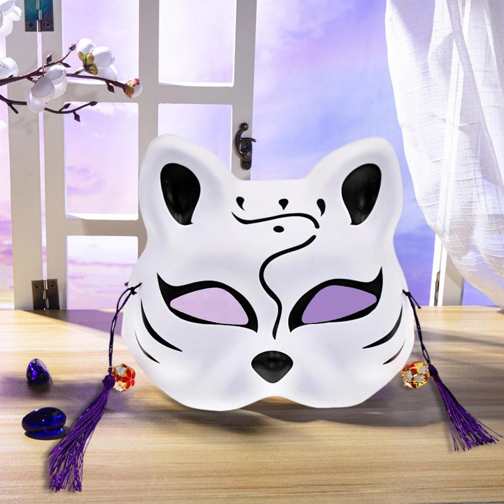 [Joyasslly] Fox Mask Cosplay Set of 3 with Bells, Japanese-Style Fox Mask, Costume Ornament, Accessory, Halloween, Festival, Summer Festival, School
