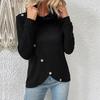 Women S Long Sleeve Knit Pullover Top Mock Neck Solid Color Irregular Hem