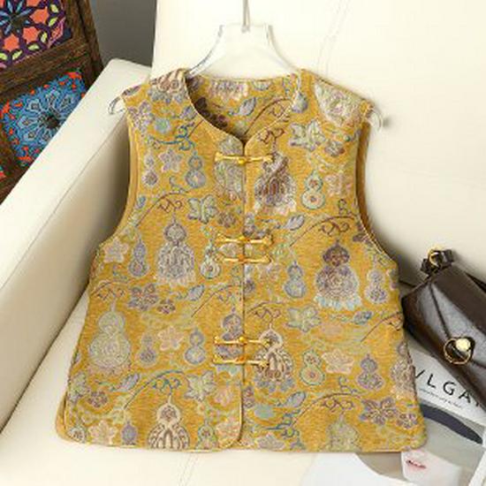 

Elegant Early Spring Vest Top for Middle-Aged and Elderly Women - New 2026 Chinese Style 2XL жёлтый
