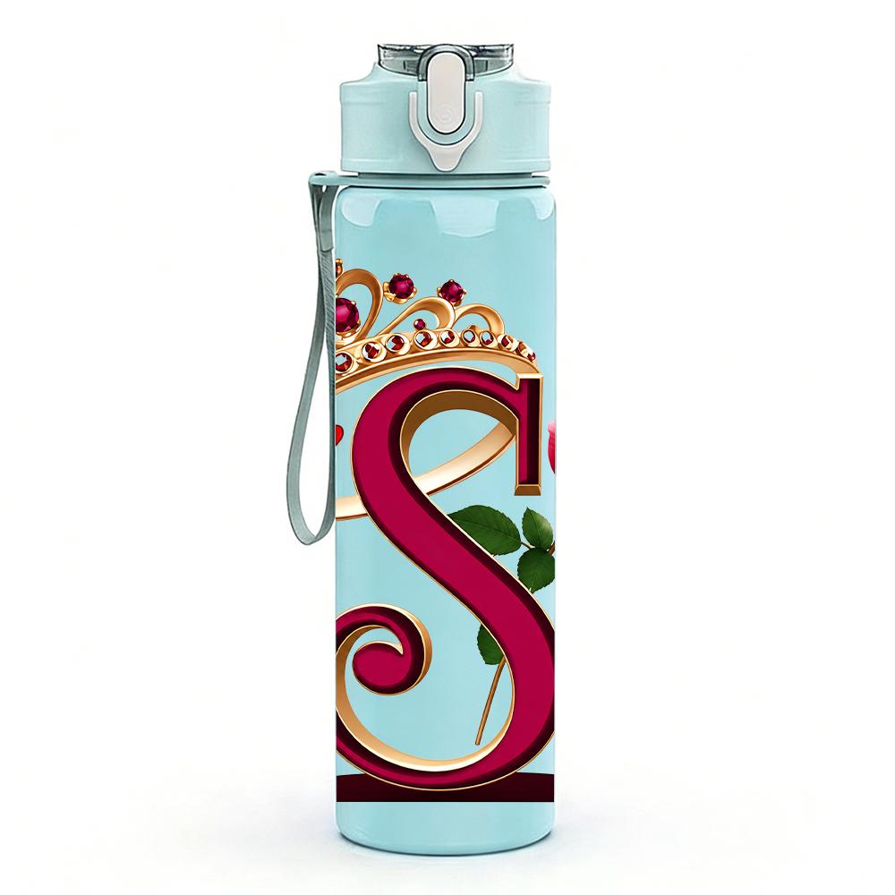 1 ks Koruna Růže Písmeno S Monogram 750ml Barevná Plastová Sportovní Láhev na Vodu Neprosakující Víčko s Flip-Top Brčkem Vhodné pro Sport Kancelář Domácí Použití