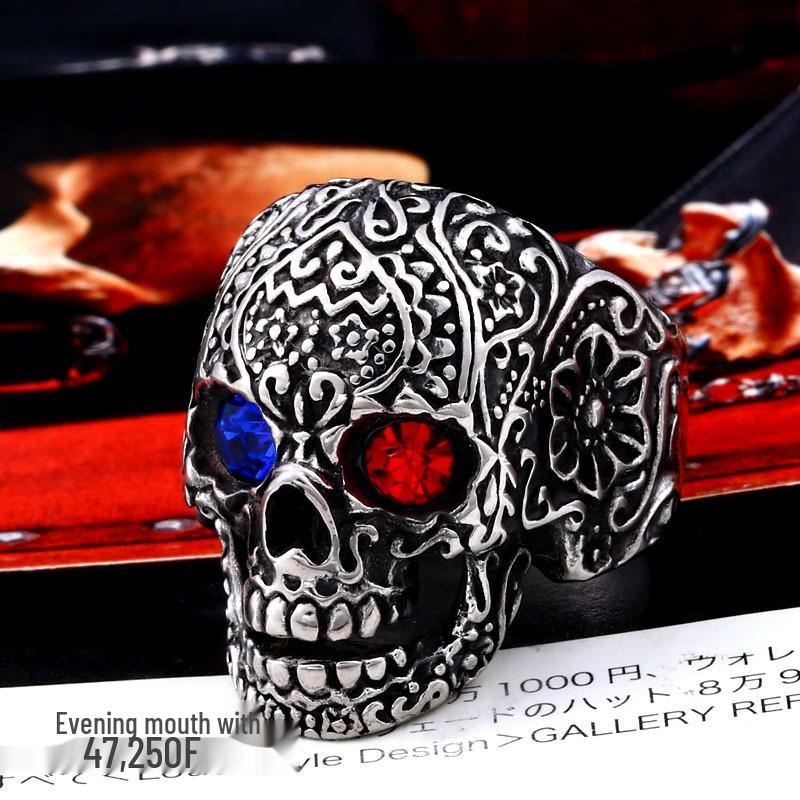 Inel Exagerat Retro Thai Argint Craniu - Design Deschis Ajustabil pentru Bărbați