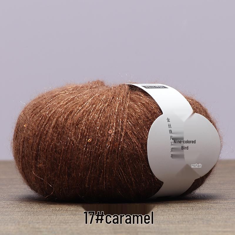 Handmade Bird Gold Sequin Mohair Silk Bead Yarn for Crochet and Weaving