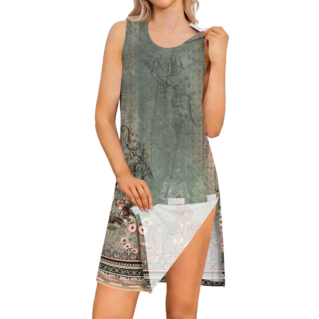 Sleeveless Floral Print Dress with Tear-Away Shoulder Design Post Surgery Recovery Dress for Women Comfortable Lightweight Fabric