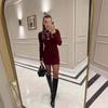 2025 Autumn Women's Slimming Knit Sweater with Hip-Hugging Short Skirt