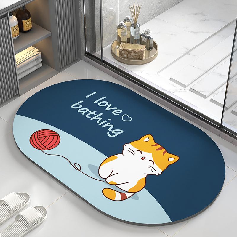 Alfombra absorbente de barro de diatomeas, alfombra de suelo para inodoro, alfombrilla para pies antideslizante de secado rápido para puerta de baño, alfombra suave para inodoro con dibujos animados y diseño bonito