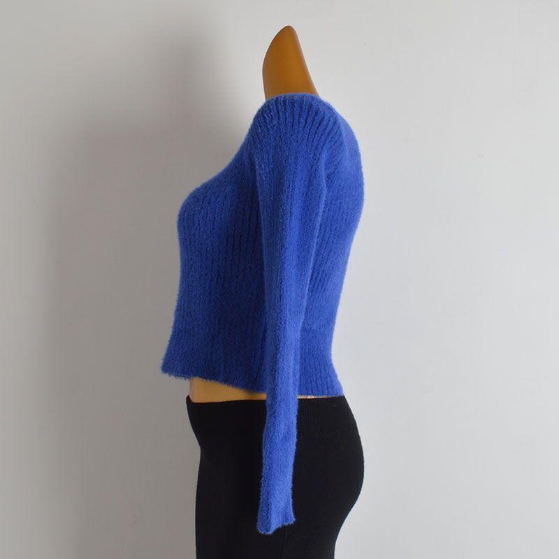 French Simplicity New Arrival Anti-Mink Velvet Crew Neck Pullover Sweater Knitwear Women's Clothing Fall/Winter Slim Soft Glutinous Long Sleeves Tops