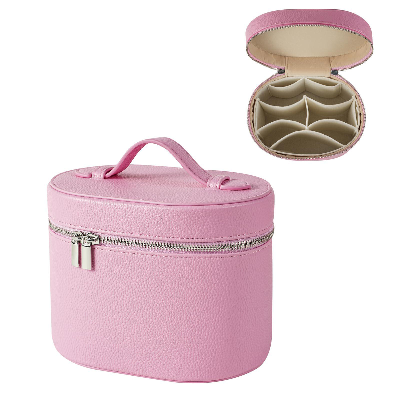 In-Stock PU Round Makeup & Toiletry Bag - Portable Multi-Compartment Cosmetic Handbag 20*14*15cm розовый