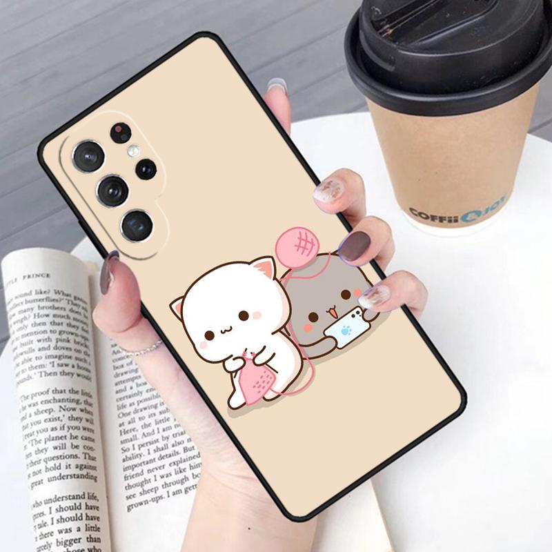 Mochi Peach Cat phone case Cover For Samsung Galaxy S24 S25 Ultra S21 S22 Ultra S10E Note 10 Plus Note 20 FE S23