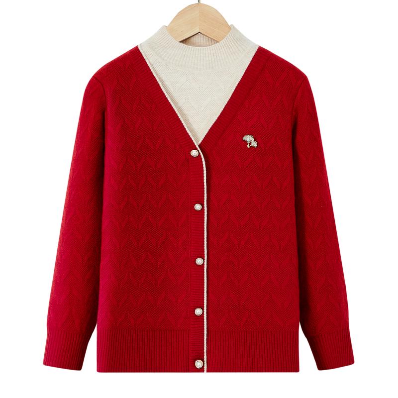 Elegant Plus Velvet Thickened Sweater: Warm Two-Piece Base Layer for Middle-Aged & Elderly Women