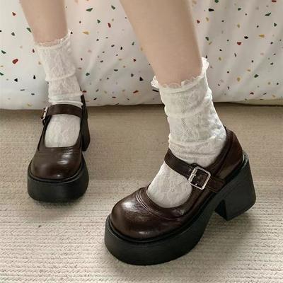 Zapatos de cuero pequeños retro franceses negros para estudiantes, estilo hada dulce de hermana, tacón grueso, Mary Jane, zapatos de un solo color, para verano y otoño