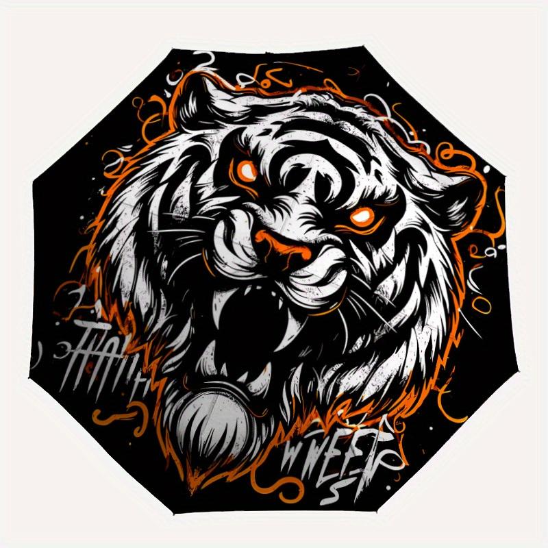 

1pc Tiger Flame Automatic Open/Close Umbrella Sturdy Iron Frame, Compact Travel Umbrella, Intricate Design Umbrella a0829073
