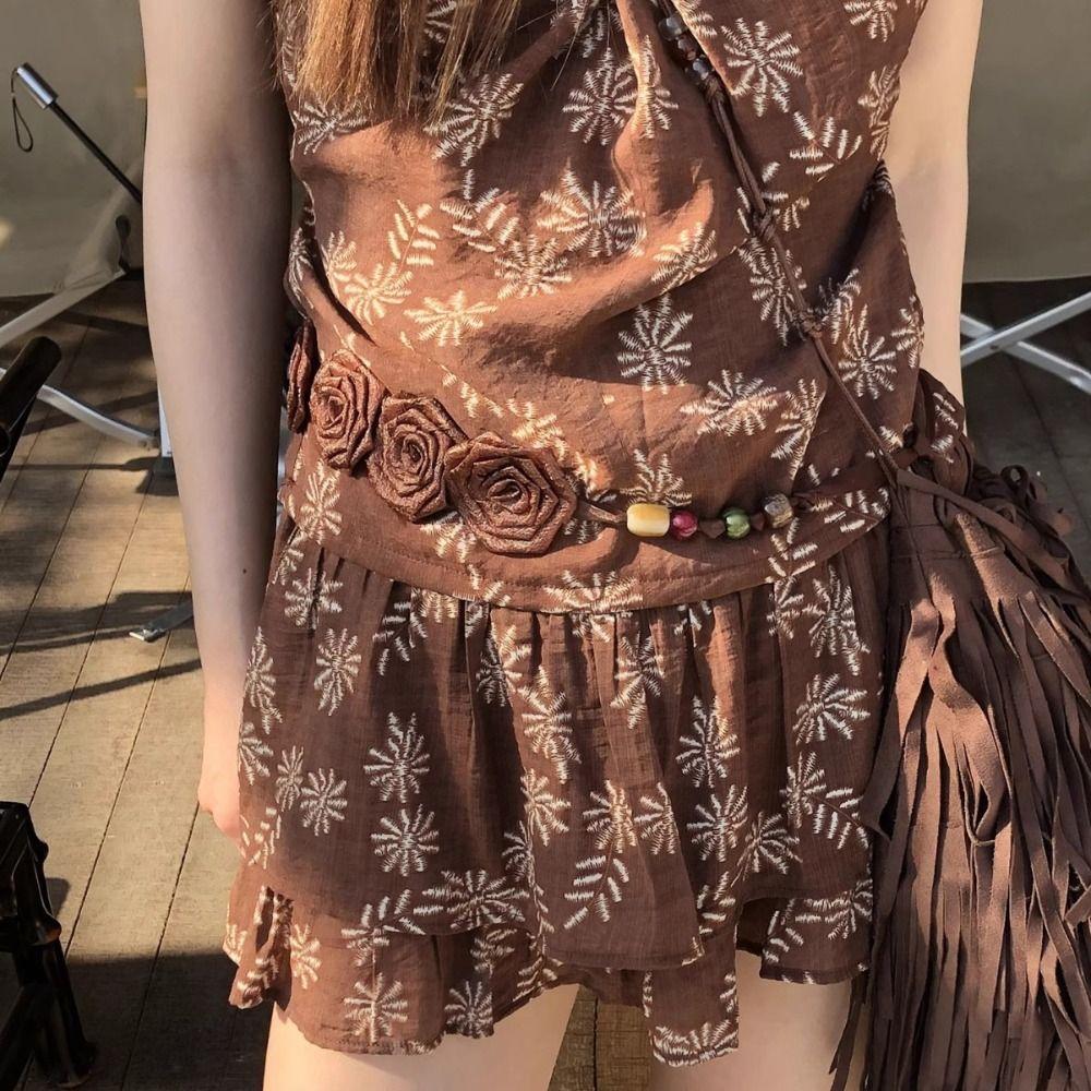 Rose Bohemian Floral Waist Rope Hair Accessories Ethnic Style Bead Waist Belt  Versatile