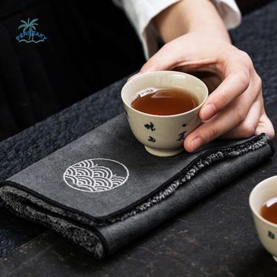 4 Pcs/Set Water Absorption Vintage Tea Towel Embroidered Pattern Double-sided Zen Tea Cloth Soft Thickened Tea Table Pad