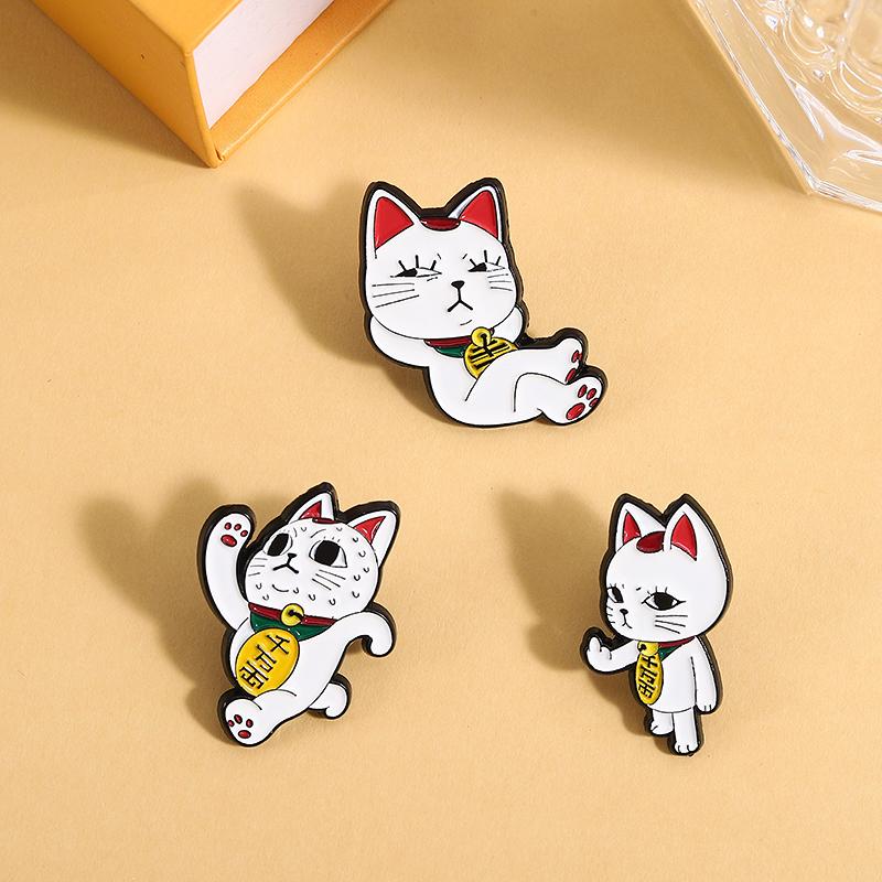 Design Cartoon Mignon, Broche Chat Porte-Bonheur, Badge Métal Créatif, Vêtements, Sacs à Dos, Pendentifs, Accessoires, Cadeaux, Médailles