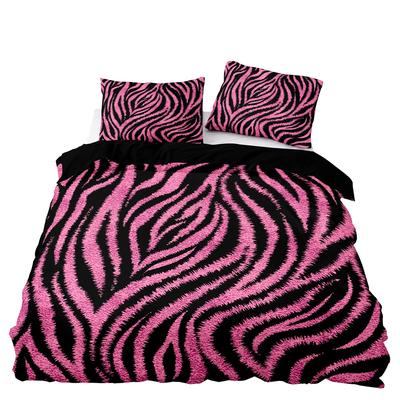 Juego de Cama Estilo Americano Queen Rosa con Estampado de Leopardo Funda Nórdica con Funda de Almohada Individual Doble King Edredón Suave Cubrecama