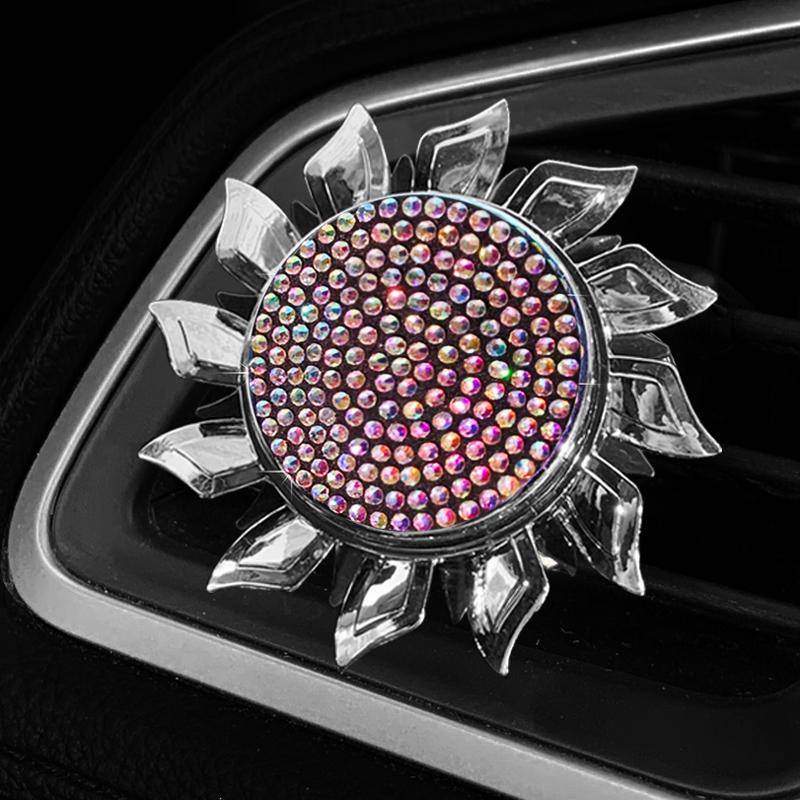 Car Air Freshener Spinning Car Vent Clip Fragrance Diffuser Bling Diamonds Stying Fan Shape Auto Decor Interior Accessories