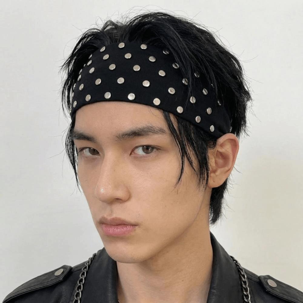 Wide Punk Headwrap Korean Style Elastic Hair Band Fashion Rivet Headbands  Headwear