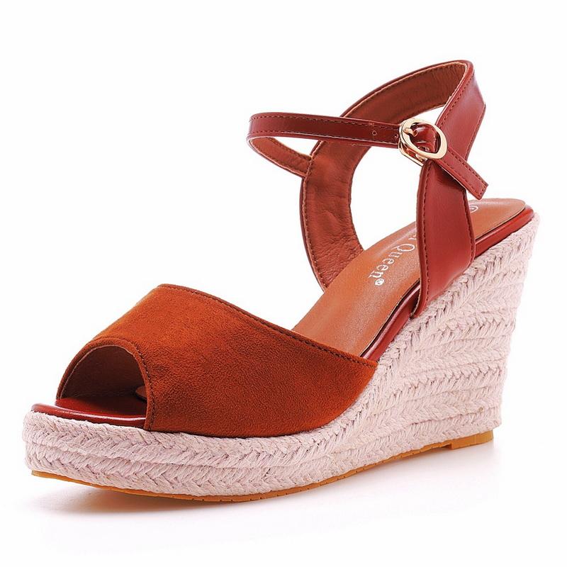 FHC 2025 New Women High Heels Wedges Sandals,Summer Gladiator Shoes,Peep Toe,Ankle Buckle Strap,Black,Brown,Green,Dropship