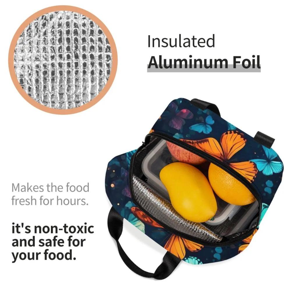 A Butterfly Vintage Pattern Insulated Lunch Bag for Women Kids Portable Food Boxes Thermal Lunch Box Tote