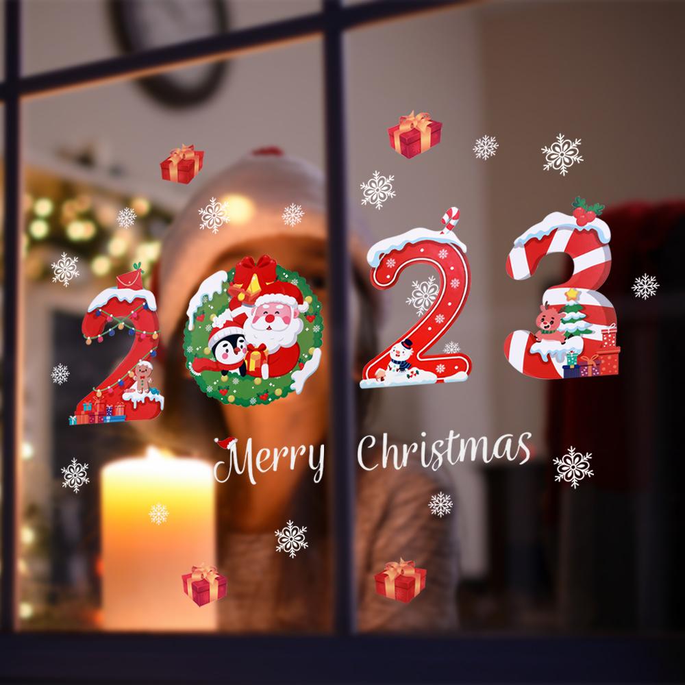 Christmas Window Stickers Santa Claus Snowflake Wall Decals For Kids Rooms Bedroom Mirror Sticker Home Xmas New Year Decorations