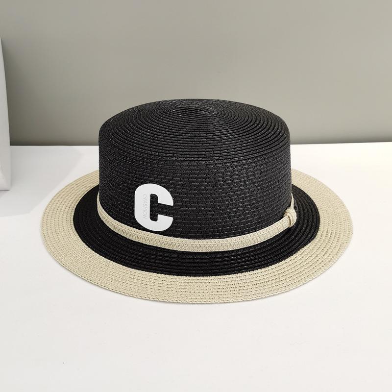 Straw Flat Top Top Hat Women's Summer  Retro Beach Vacation Sun Protection Straw Sun Hat Luxury Brand Panama Cap Wholesale