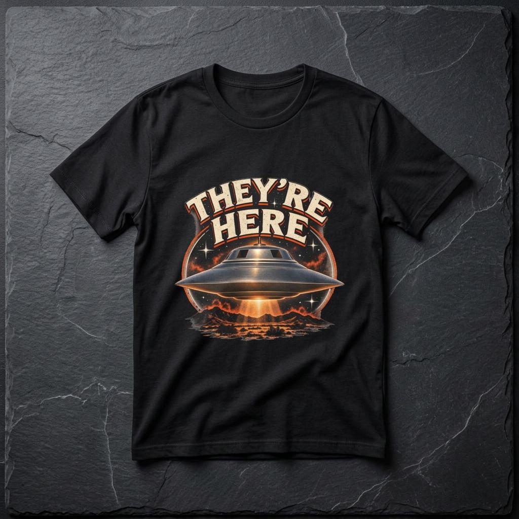 Theyre Here UFO Tee Vintage Flying Saucer Alien Design