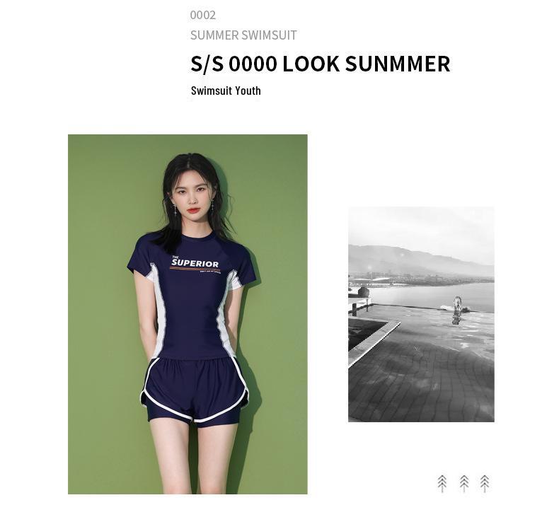 Women's Fat-Covering Slimming Short Sleeve Two-Piece Swimsuit for Swimming Pool