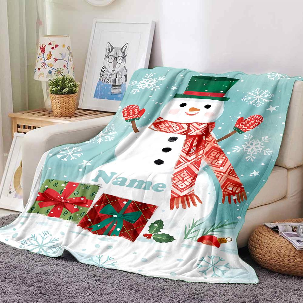 Custom Name Christmas Snowman Theme Printed Blanket - Perfect for Couch, Bed, Travel & Outdoor Use | Machine Washable, Cozy & Durable.