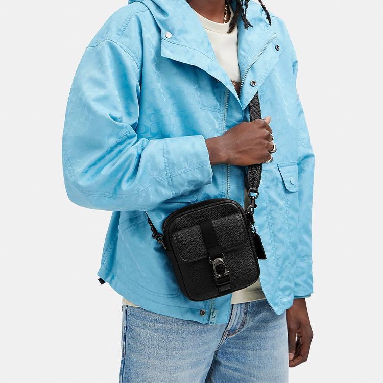 New COACH Pebbled Leather Camera Bag, Crossbody Bag, Shoulder Bag Mini Men's Black CJ736-BLK