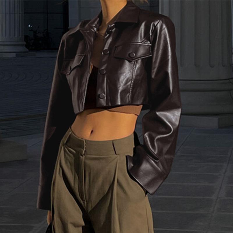 Women PU Leather Jackets Single Breasted Hot Girl Street Motorcycle Short Coats