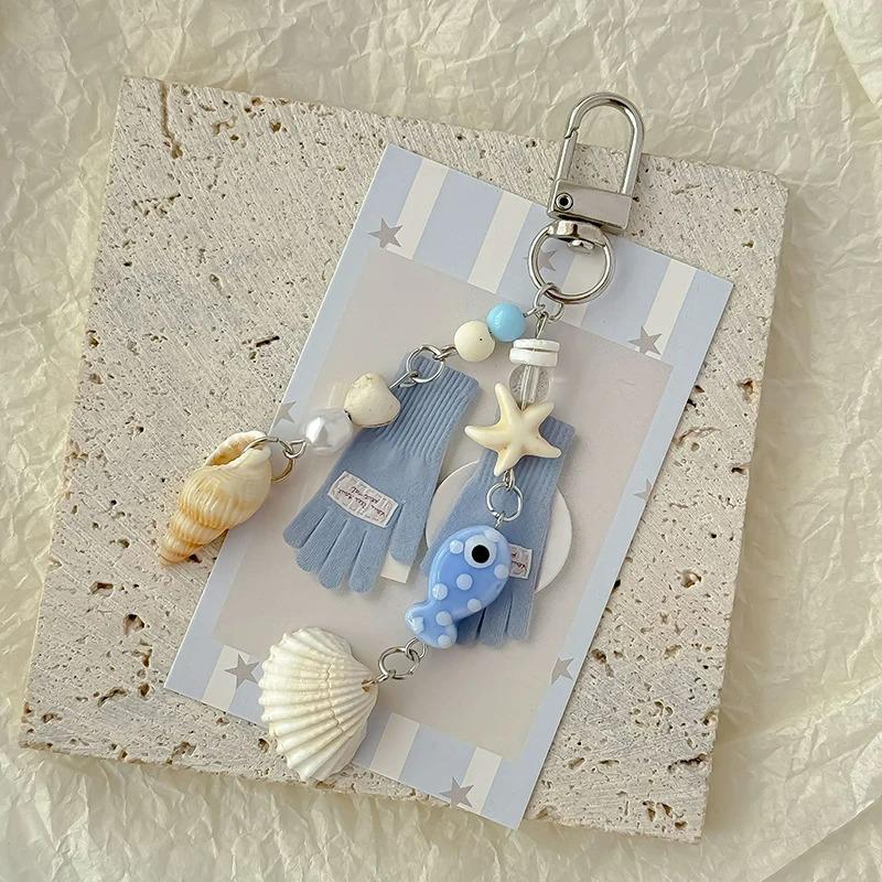 Fashion Ocean Style Shell Pearl Bag Pendant Keychain Conch Mobile Phone Lanyard Car Key Jewellery Women's Backpack Accessories