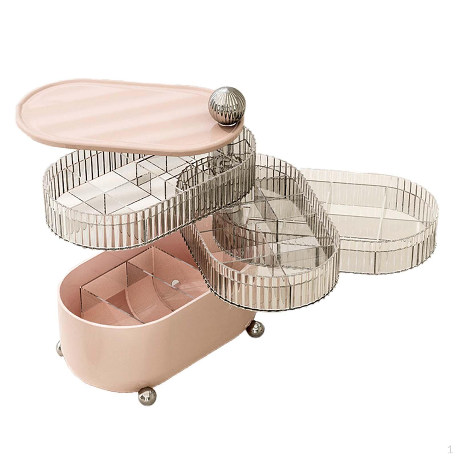 

Обертається на 360° косметичний органайзер для зберігання косметики, туалетної полички, парфумів, губної помади Pink 4 Layer