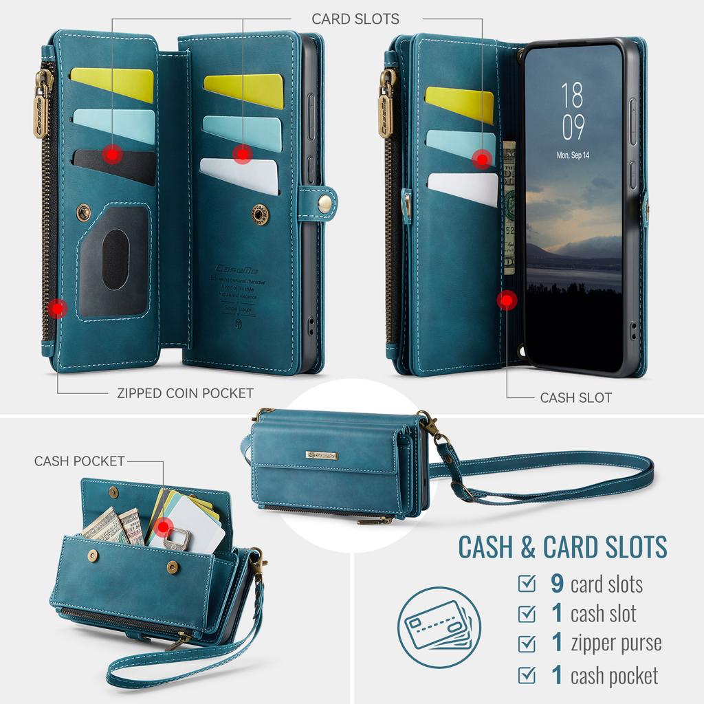 For Samsung Galaxy S25+ Case CASEME C39 RFID Blocking Zipper Wallet Stand Leather Cover with Strap
