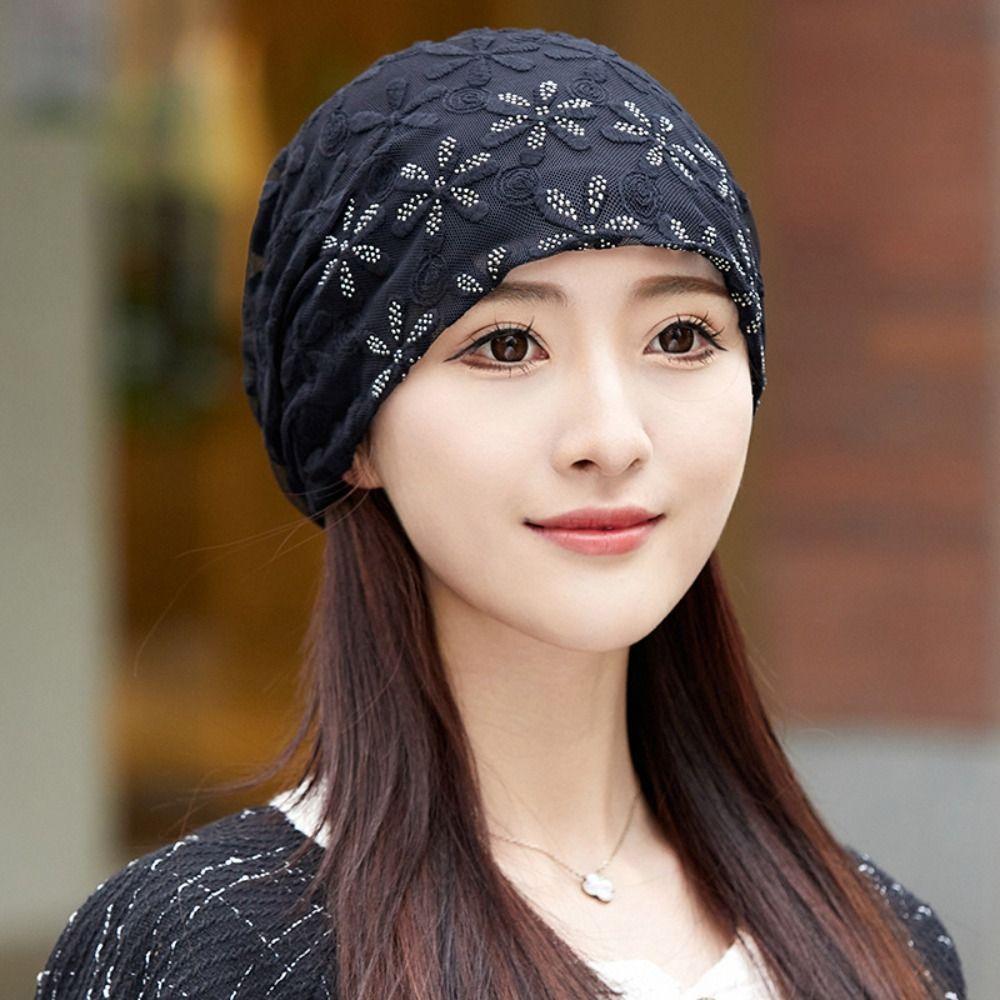 Hollow Out Beanies Cap Lace Flower Turban Beanies Caps Autumn Crochet Slouchy Hat  Women Girls