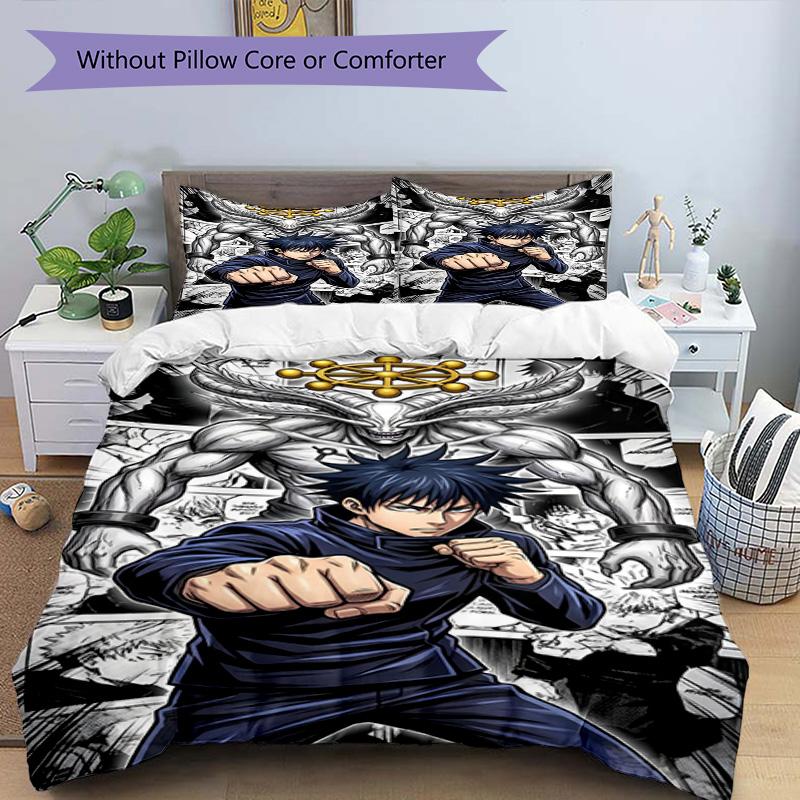 3pcs Duvet Cover Set (1*Duvet Cover + 2*Pillowcase, Without Core), Jujutsu Kaisen Print Bedding Set, Bedroom Decor, All‑Season, Birthday Gift