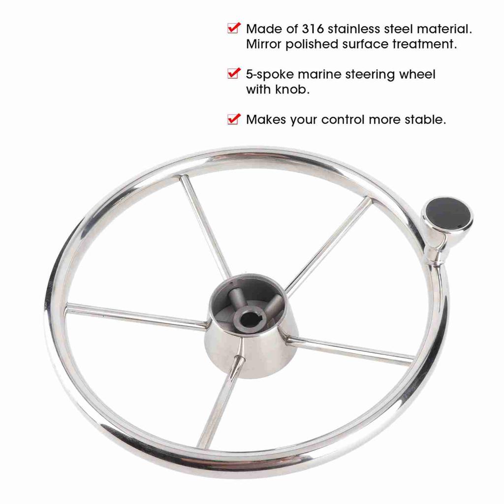 13.5in 5 Spoke Steering Wheel with Knob Stainless Steel Universal Marine Boat Accessories