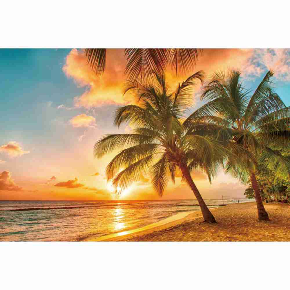 Sommer Strand Wellen Palmen Blauer Himmel Sonnenaufgang Ozean Thema Kulisse, Geburtstagsparty, Heimdekoration Fotografie Kulissenstoff