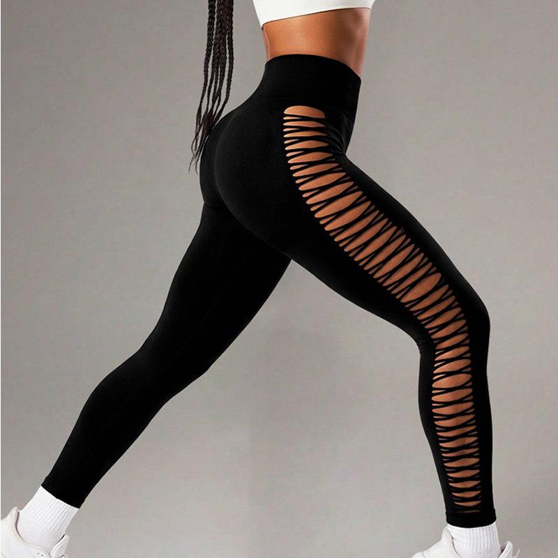 Women s High Waist Seamless Yoga Pants with Side Cut-Out and Tummy Control Large