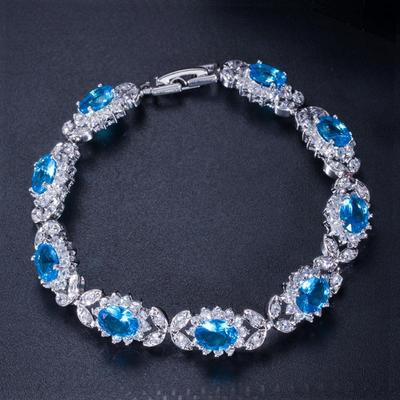 WWJ Bracelet d'amitié romantique pour femme avec saphir bleu clair et zircone cubique