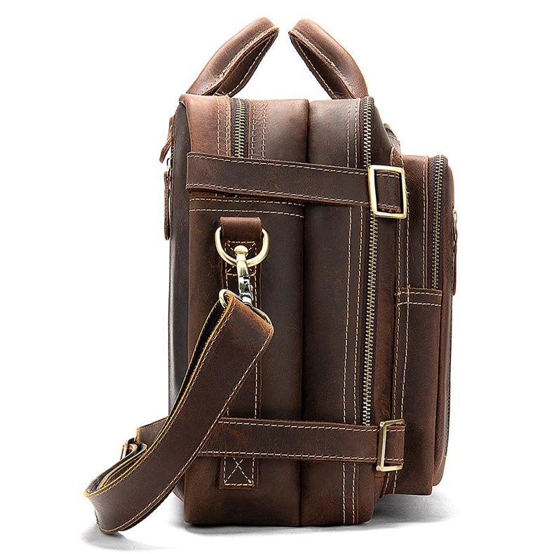 Crazy Horse Leather Men's Bag Men's Head Layer Cowhide Handbag Crossbody Bag Retro Multifunction Leather Shoulder Bag