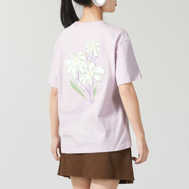 PUMA Floral Print Fitness Training Round Neck Short Sleeve T-Shirt Women Tops Purple 625811-60