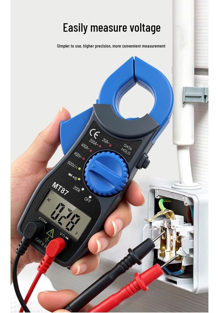 MT87 Blue Jaw Digital Clamp Multimeter - High Precision Mini Electrician Meter