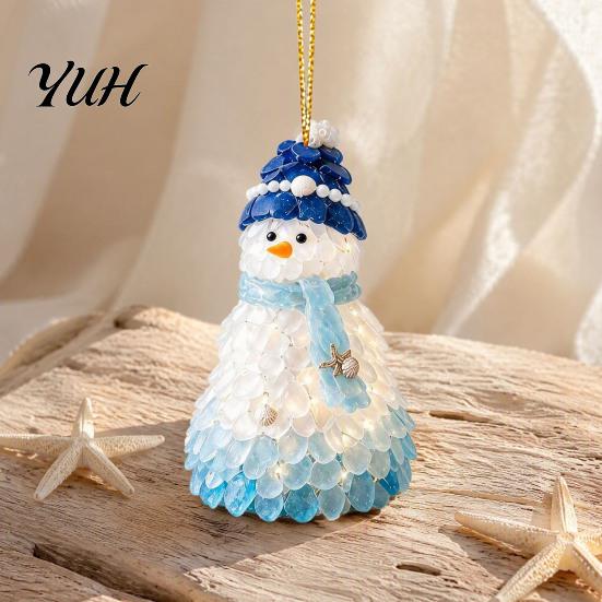 Acrylic Christmas Tree Ornaments Blue Glass House Hanging Ornament, Double Side Special Animal Theme Printed Decor Pendant, Festive Holiday