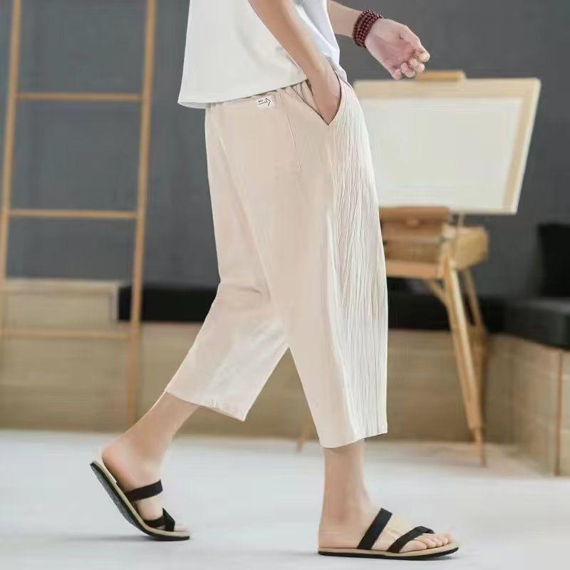 Men's Summer Cotton & Linen 7-Point Cropped Pants - Lightweight, Casual, and Loose Fit