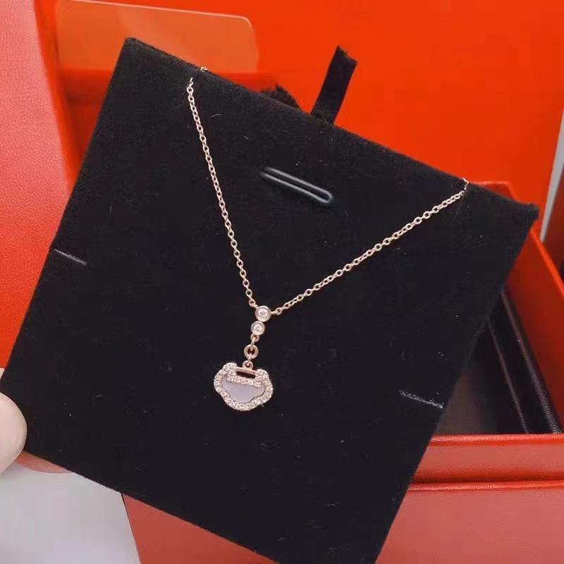 18k Rose Gold Longevity Lock Necklace with Red Chalcedony & White Mother-of-Pearl for Women