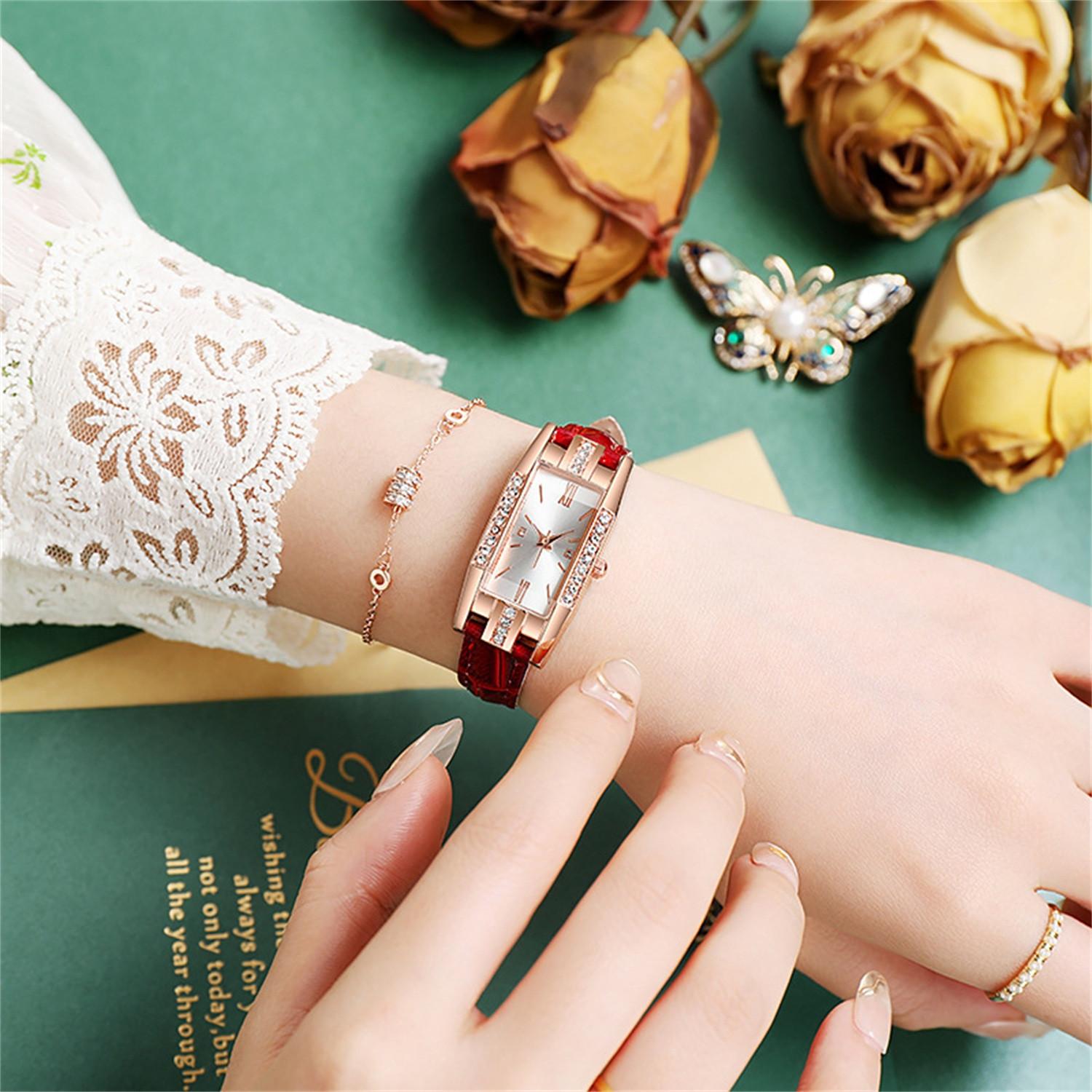 

Lady Watch With Square Roman Numerals Dial Vintage Dress Watch Rhinestone Wristwatches One Size